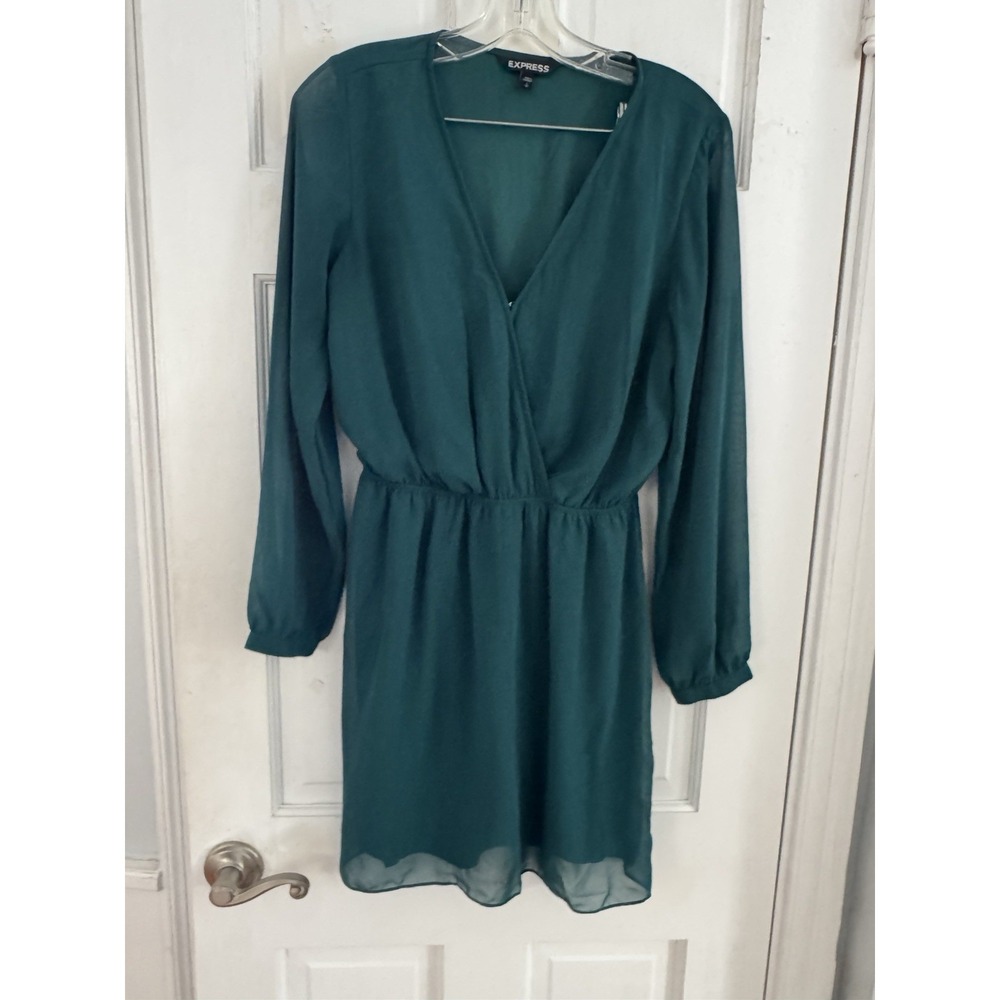 Express Deep Teal Wrap-Style Mini Dress Sz S Moody Luxe Silhouette